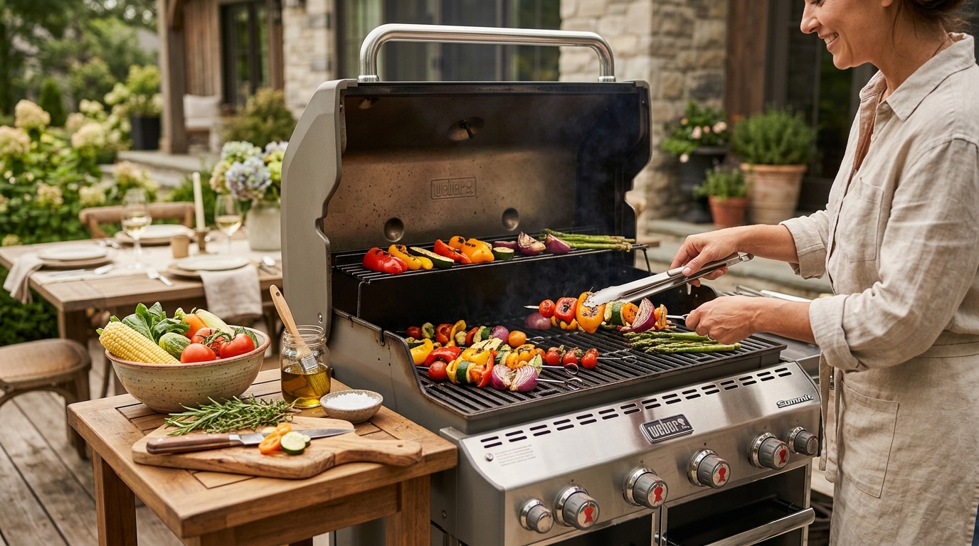 Colorful grilled vegetables including zucchini, bell peppers, and corn on a hot charcoal grill with char marks